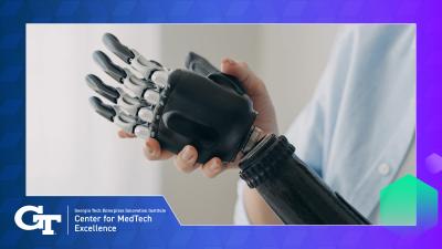 Human had holding a prosthetic hand